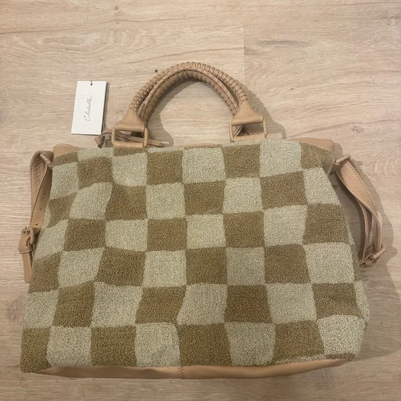 Checkered Tan and Cream Women's Bag - Picture 7 of 12